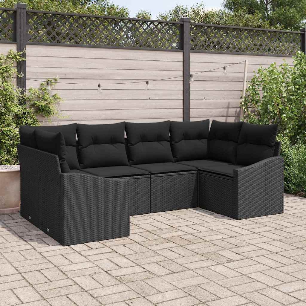 vidaXL Sofa Set mit Kissen 6 pcs Schwarz Poly-Rattan