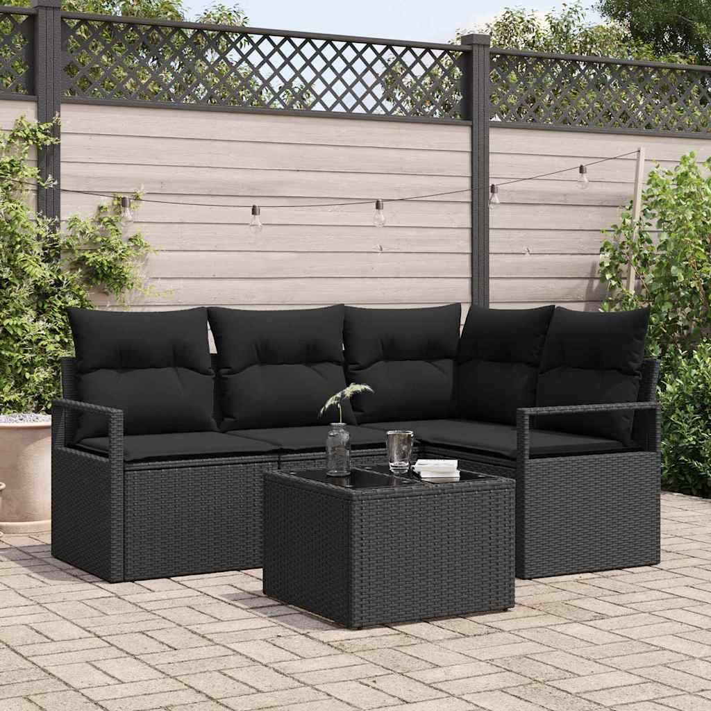 vidaXL Sofa Set 5 pcs Schwarz Poly-Rattan