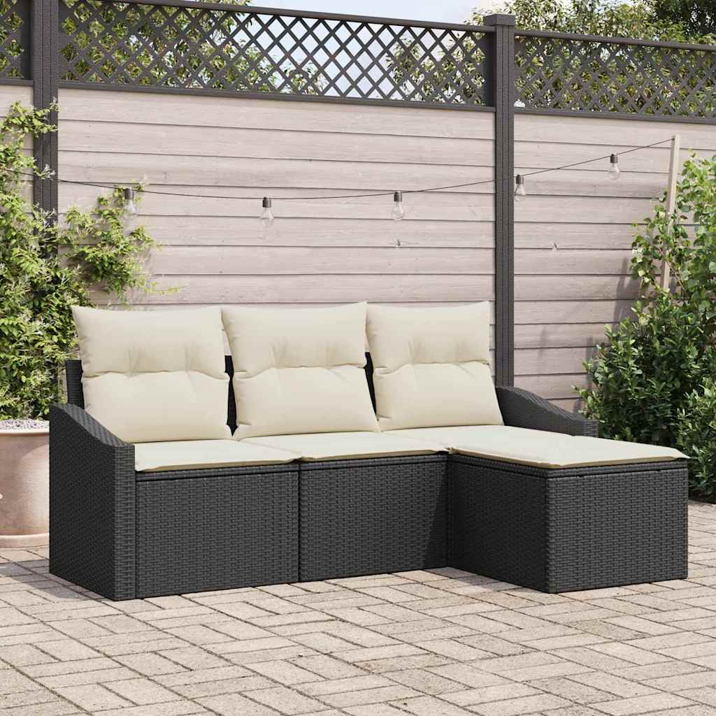 vidaXL Sofa Set mit Kissen 4 pcs Schwarz Poly-Rattan