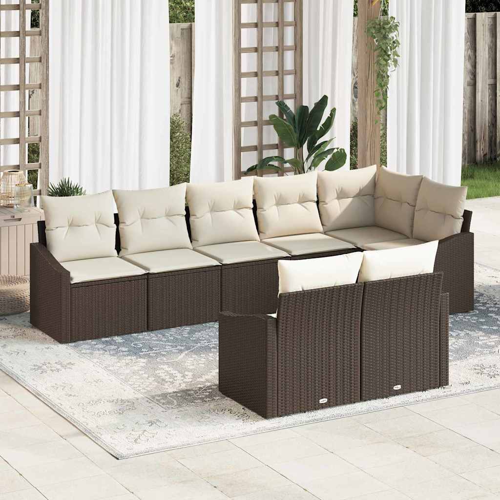 vidaXL Sofa Set mit Kissen 8 pcs Braun Poly Rattan
