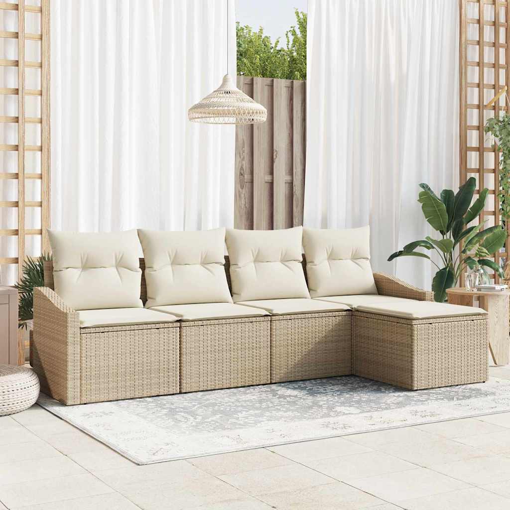vidaXL Sofa Set mit Kissen 5 pcs Beige Poly-Rattan