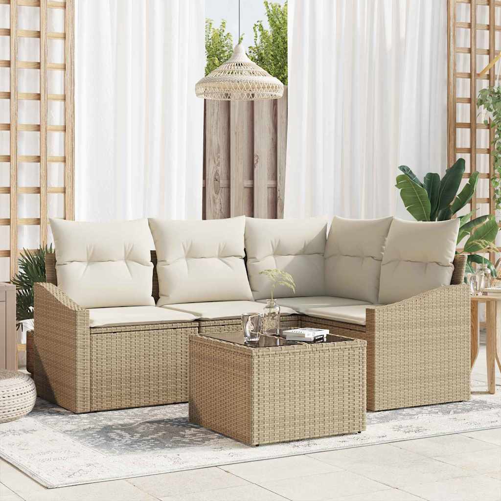 vidaXL Sofa Set mit Kissen 5 pcs Beige Poly Rattan