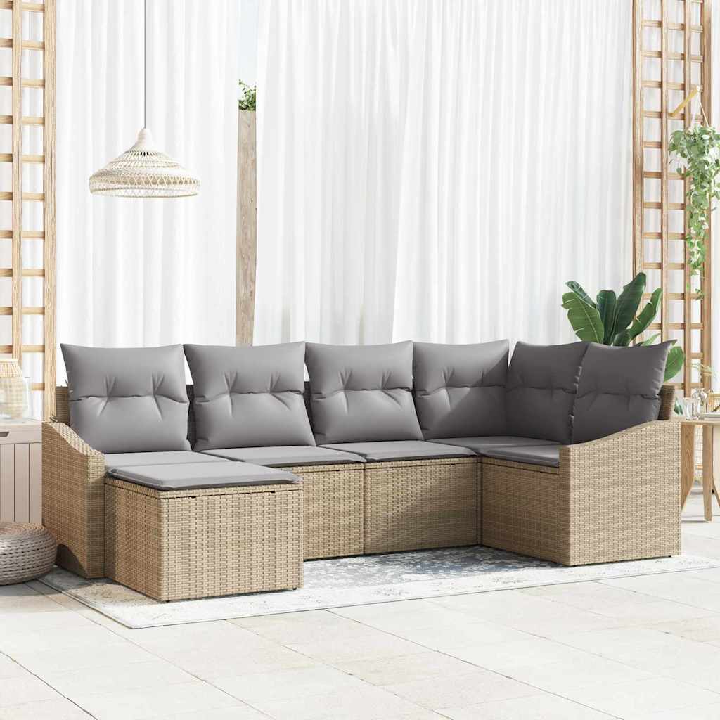 vidaXL Sofa Set mit Kissen 6 pcs Beige Poly Rattan