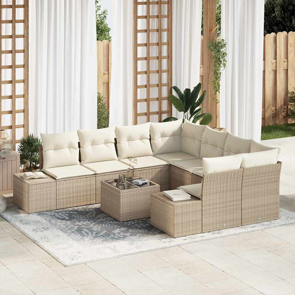vidaXL Sofa Set mit Kissen 9 pcs Beige Poly Rattan