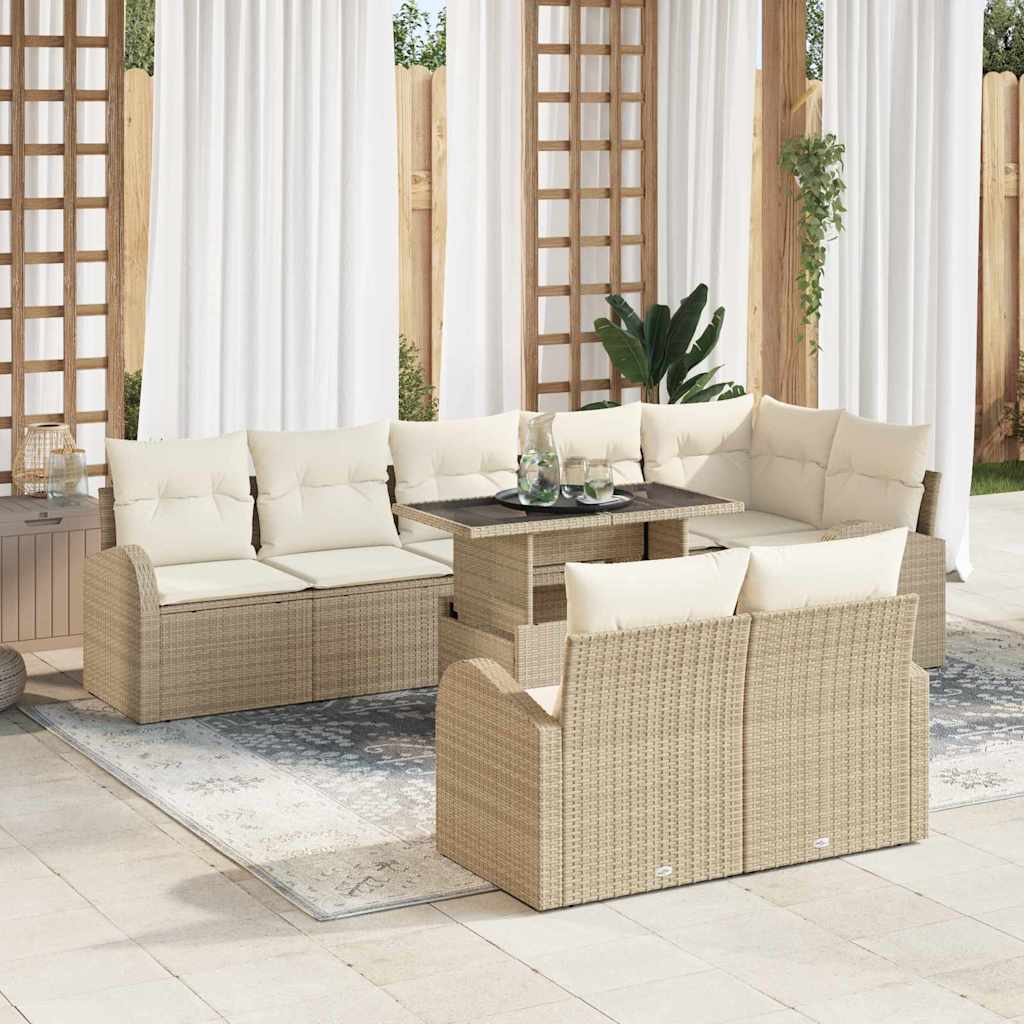 vidaXL Sofa Set mit Kissen 9 pcs Beige und Creme Poly-Rattan
