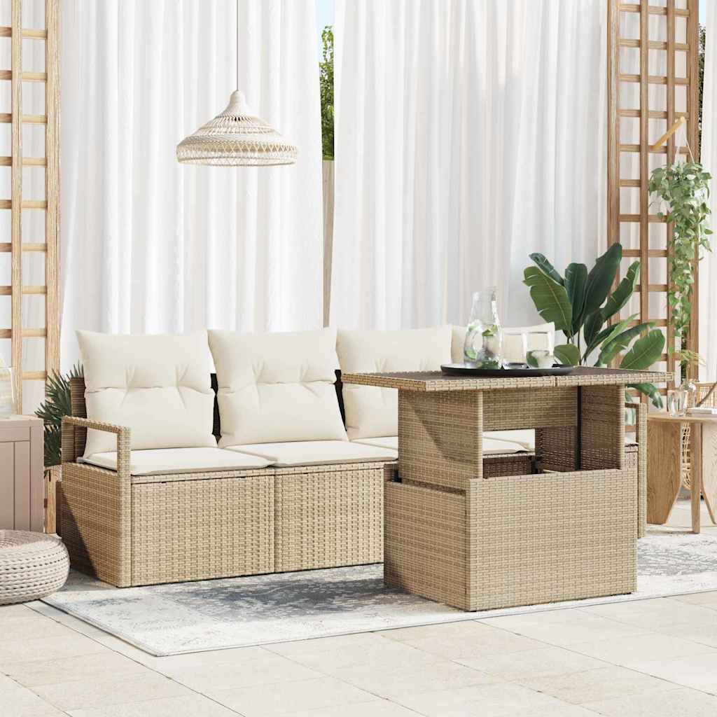 vidaXL Sofa Set mit Kissen 5 pcs Beige und Creme Poly-Rattan