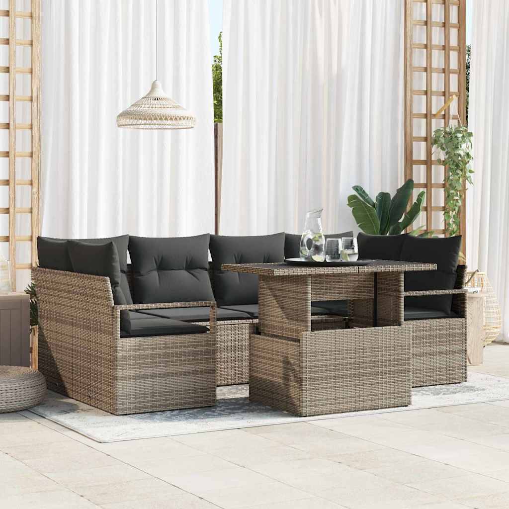 vidaXL Sofa Set mit Kissen 7 pcs Grau Poly-Rattan