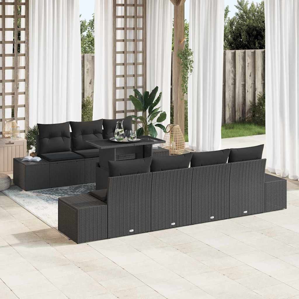 vidaXL Sofa Set mit Kissen 8 pcs Schwarz Poly-Rattan