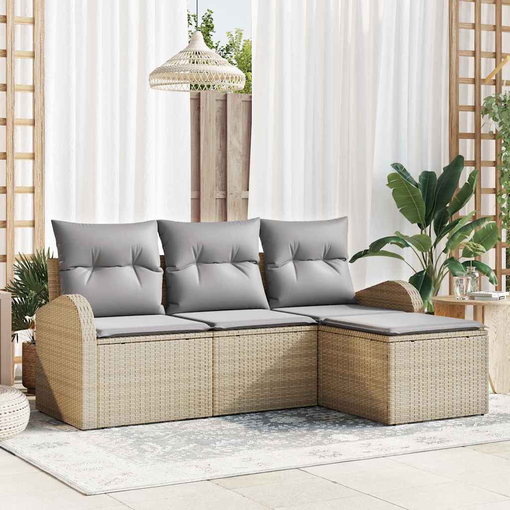 vidaXL Sofa Set mit Kissen 4 pcs Beige und Hellgrau Poly-Rattan