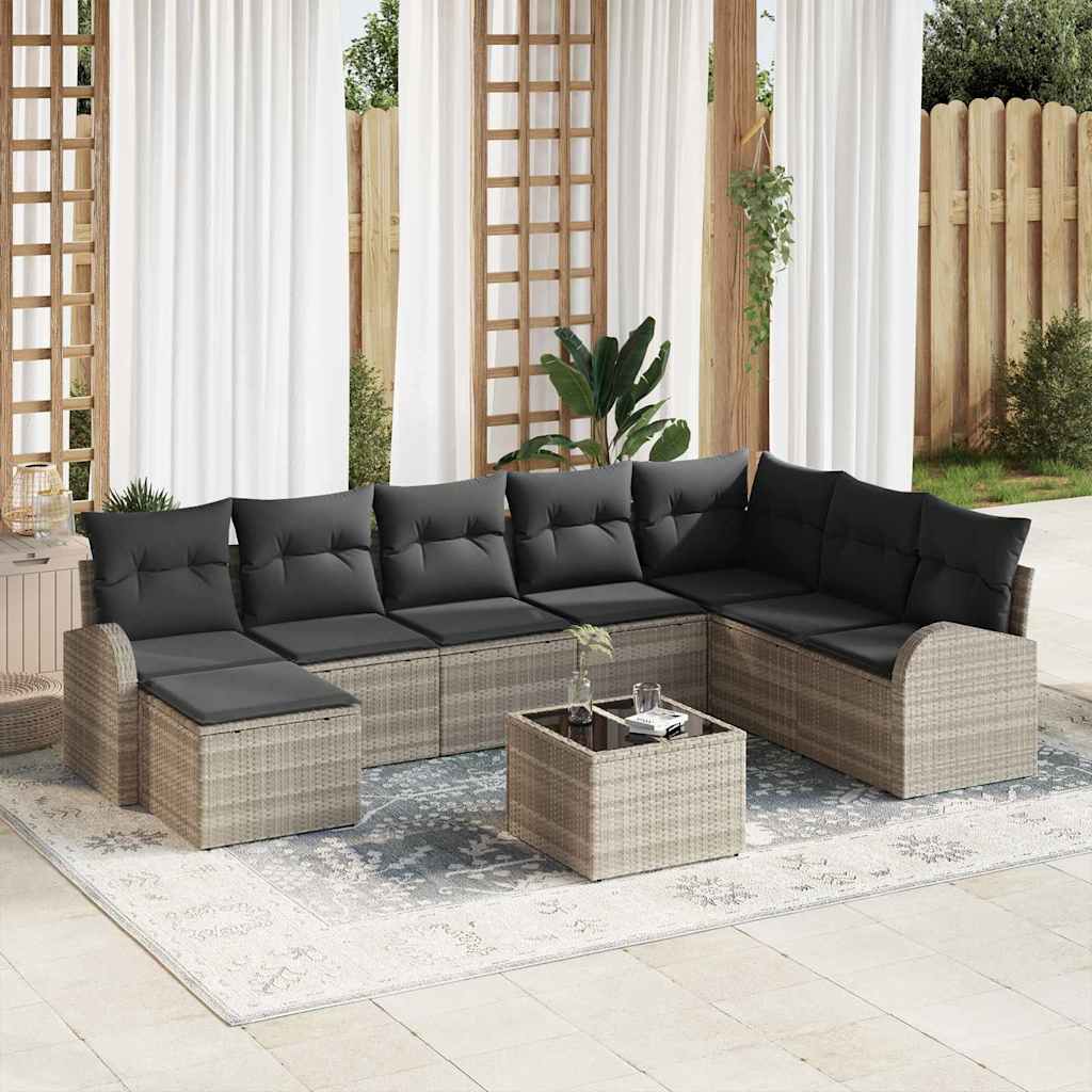 vidaXL Sofa Set mit Kissen mit Speicher 9 pcs Hellgrau Poly-Rattan