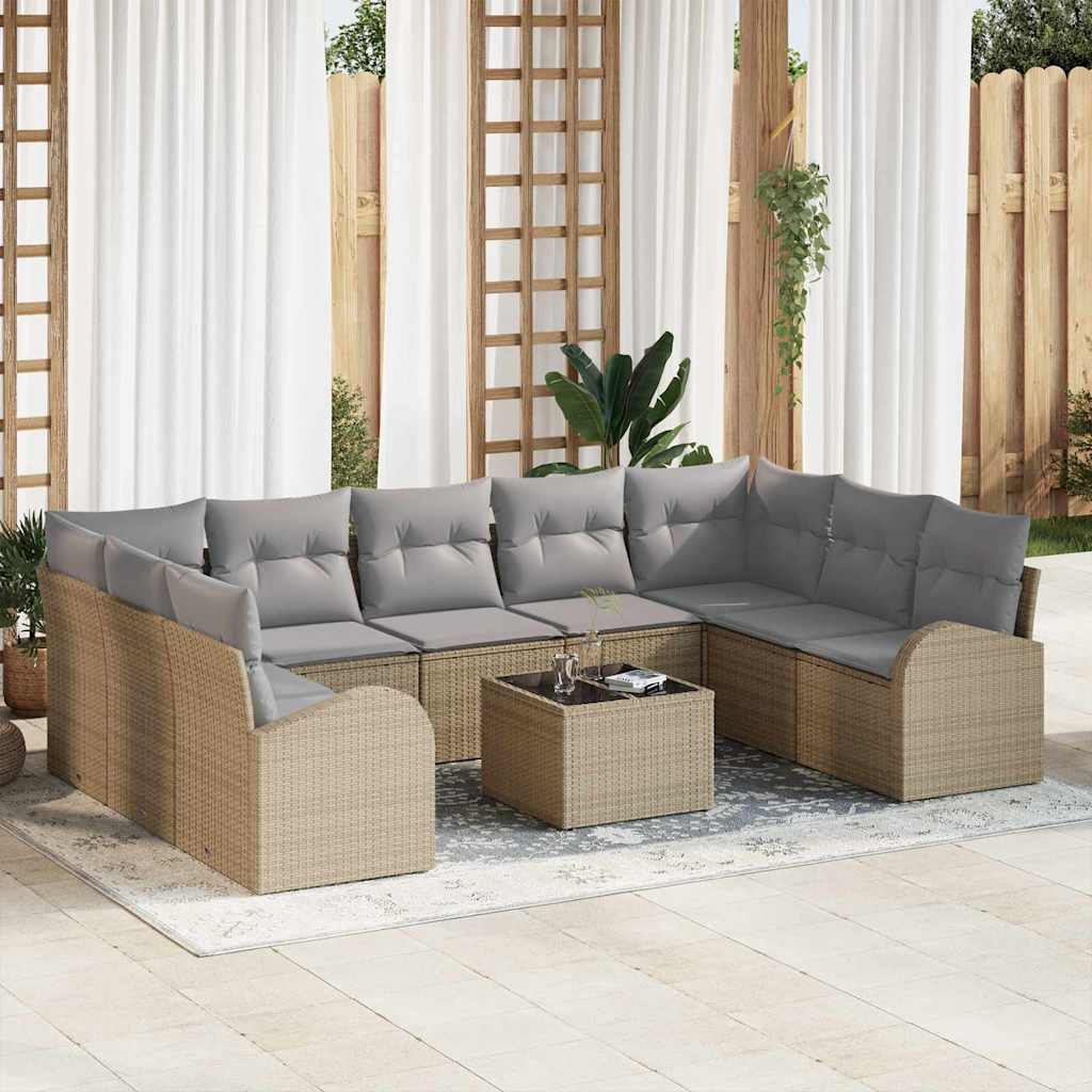 vidaXL Sofa Set mit Kissen 10 pcs Beige und hellgrau Poly-Rattan