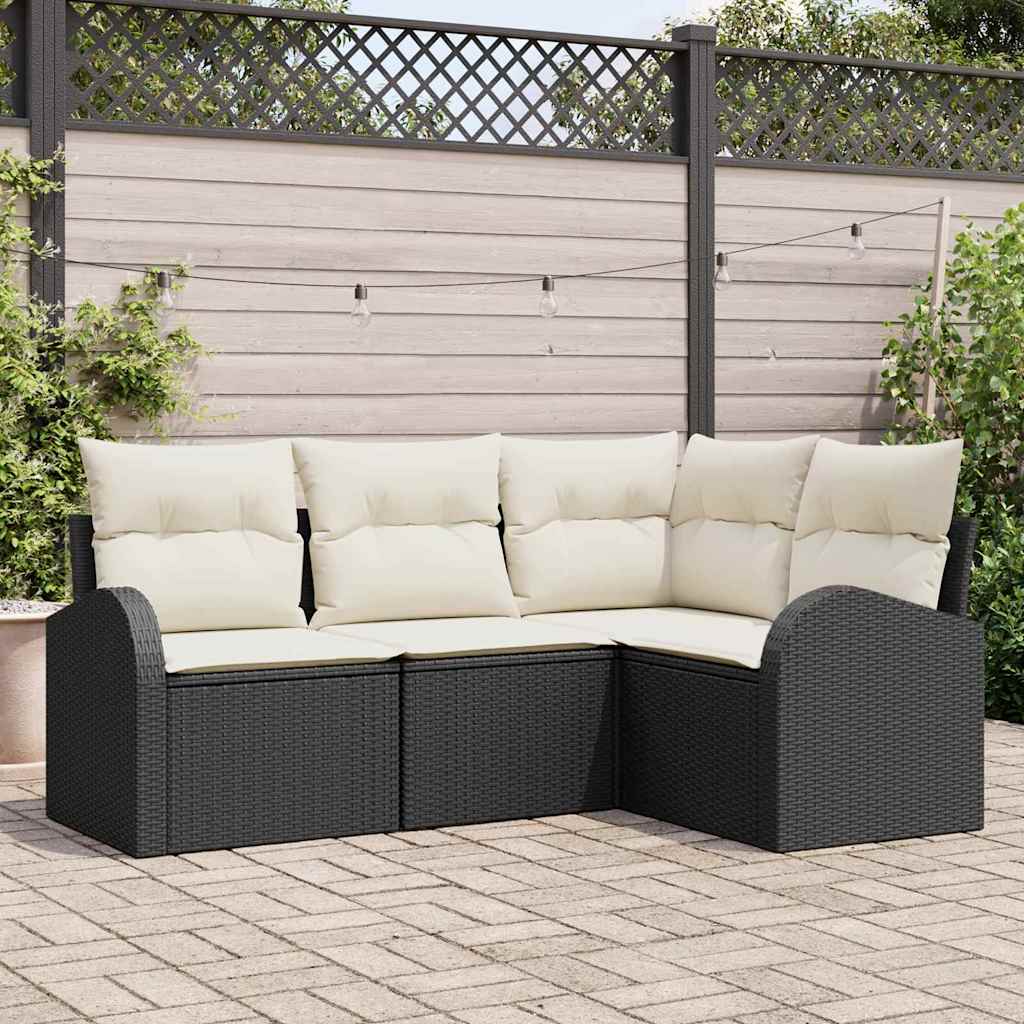 vidaXL Sofa Set mit Kissen 4 pcs Schwarz und Weiß Poly-Rattan