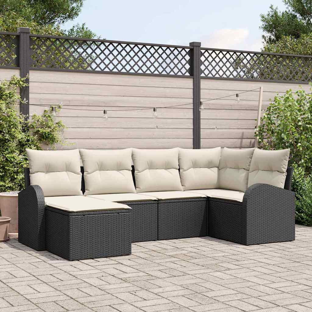 vidaXL Sofa Set mit Kissen 6 pcs Schwarz und Weiß Poly-Rattan