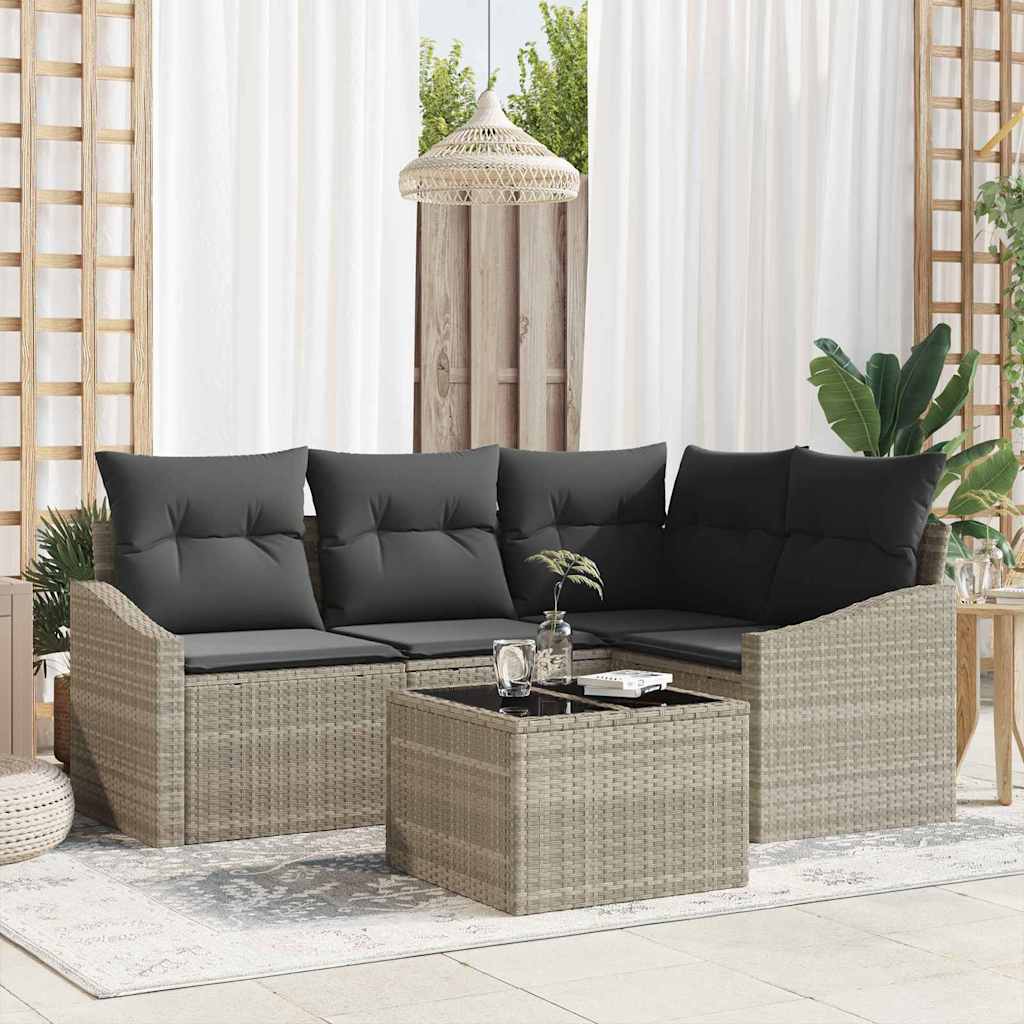 vidaXL Sofa Set mit Kissen mit Speicher 5 pcs Hellgrau Poly-Rattan