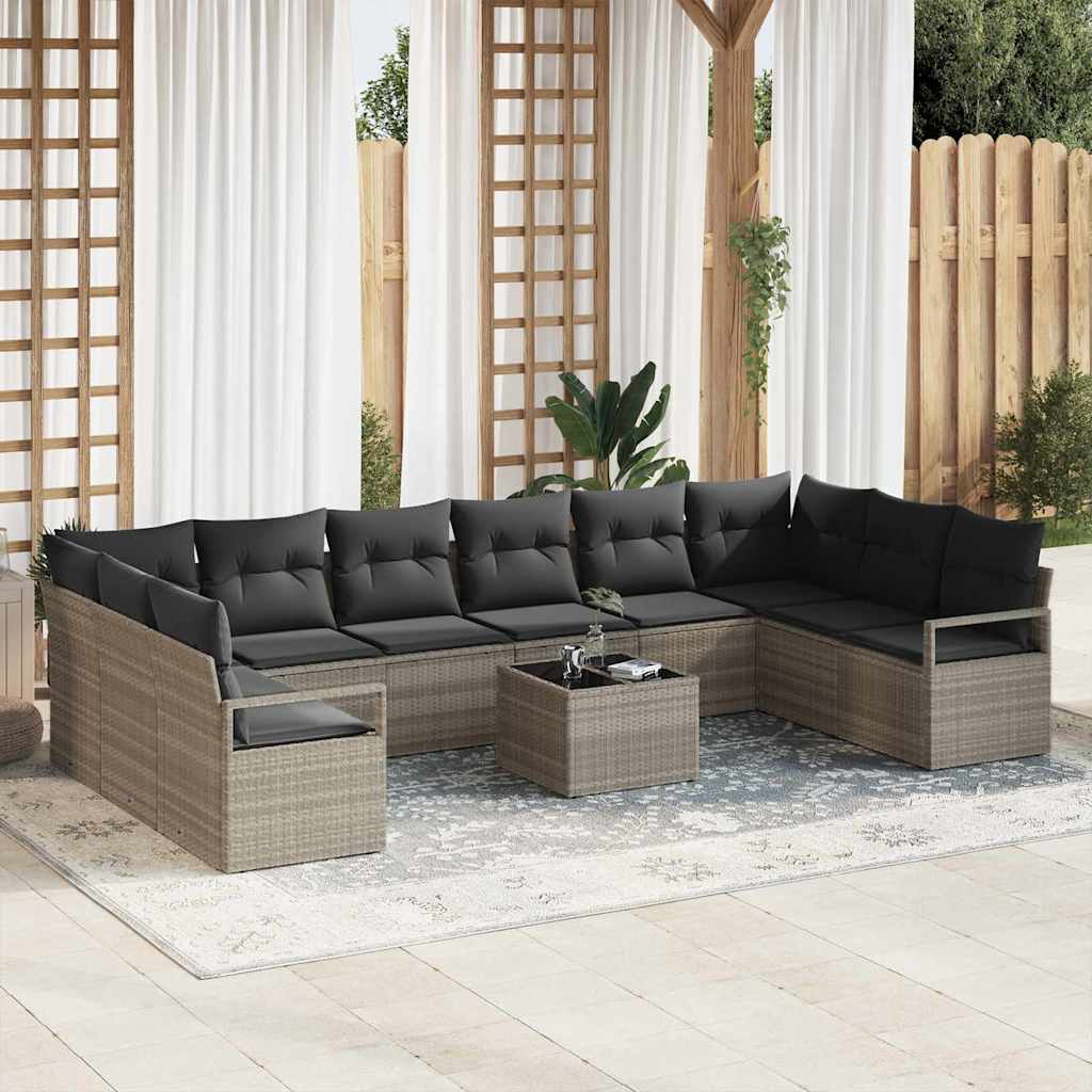 vidaXL Sofa Set mit Kissen mit Speicher 11 pcs Hellgrau Poly-Rattan