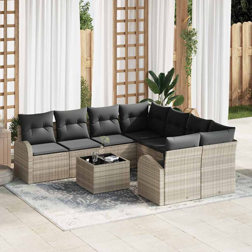vidaXL Sofa Set mit Kissen 9 pcs Hellgrau und Dunkelgrau Poly-Rattan