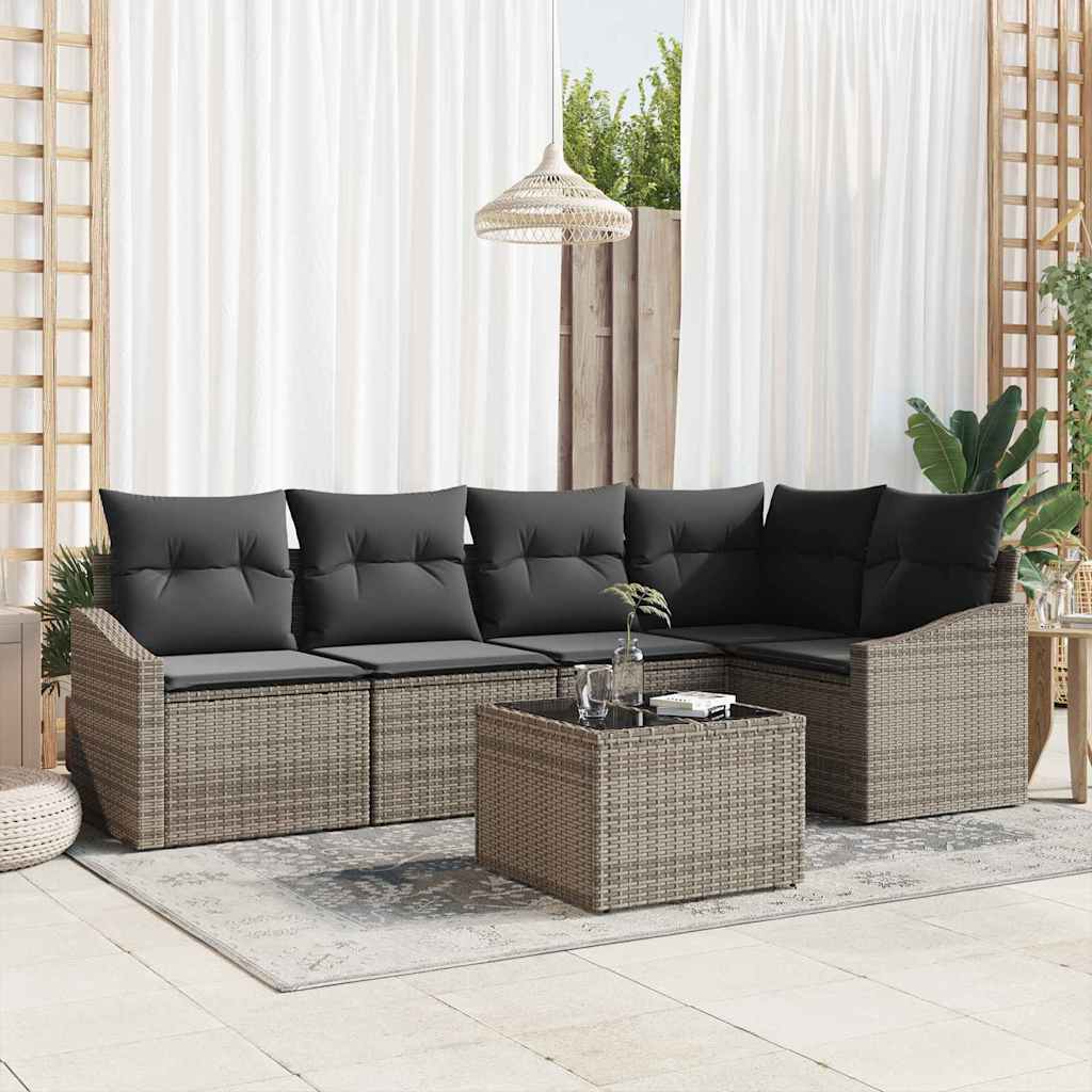 vidaXL Sofa Set mit Kissen mit Speicher 6 pcs Hellgrau Poly-Rattan