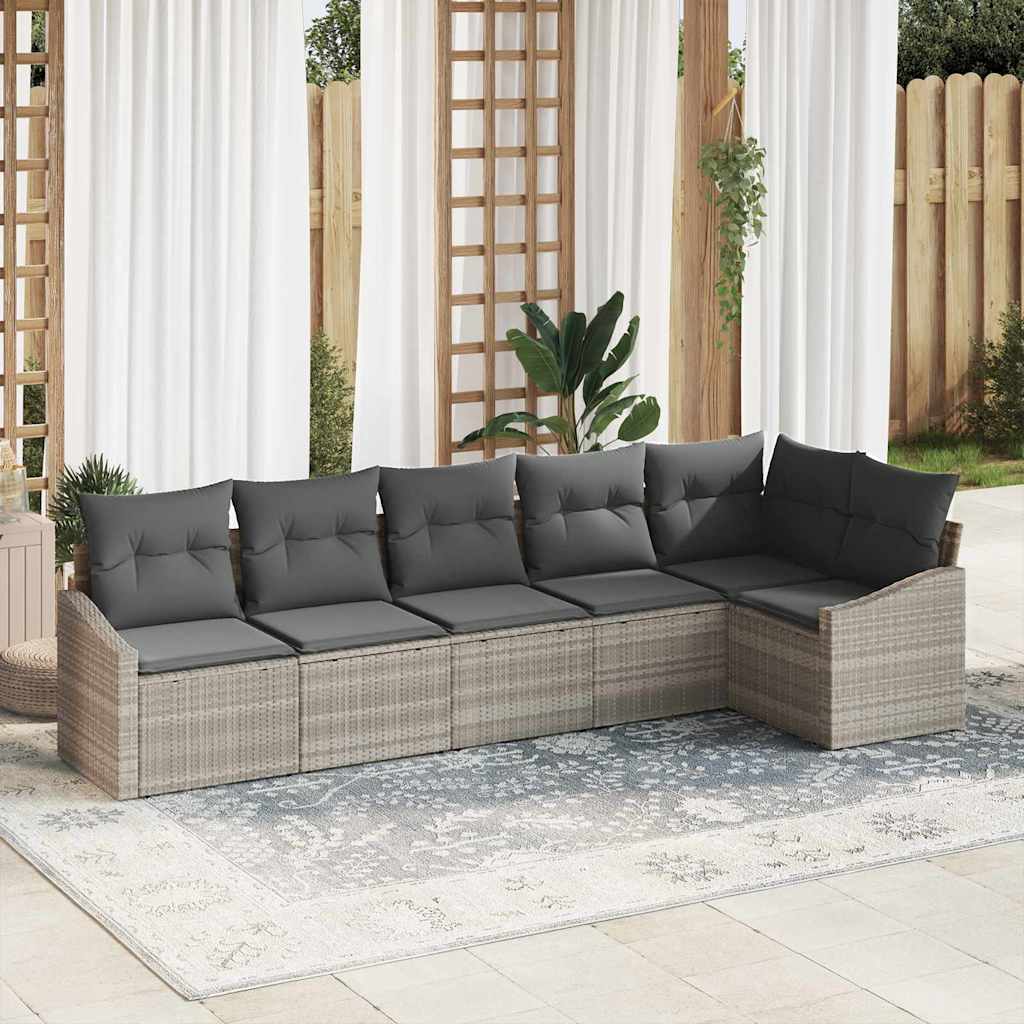 vidaXL Sofa Set mit Kissen mit Speicher 6 pcs Hellgrau Poly-Rattan
