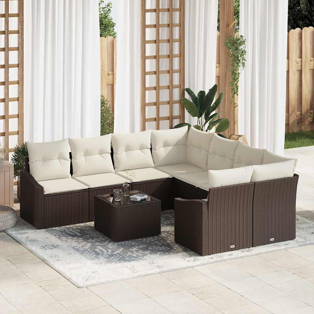 vidaXL Sofa Set mit Kissen 9 pcs Braun und Creme Poly-Rattan