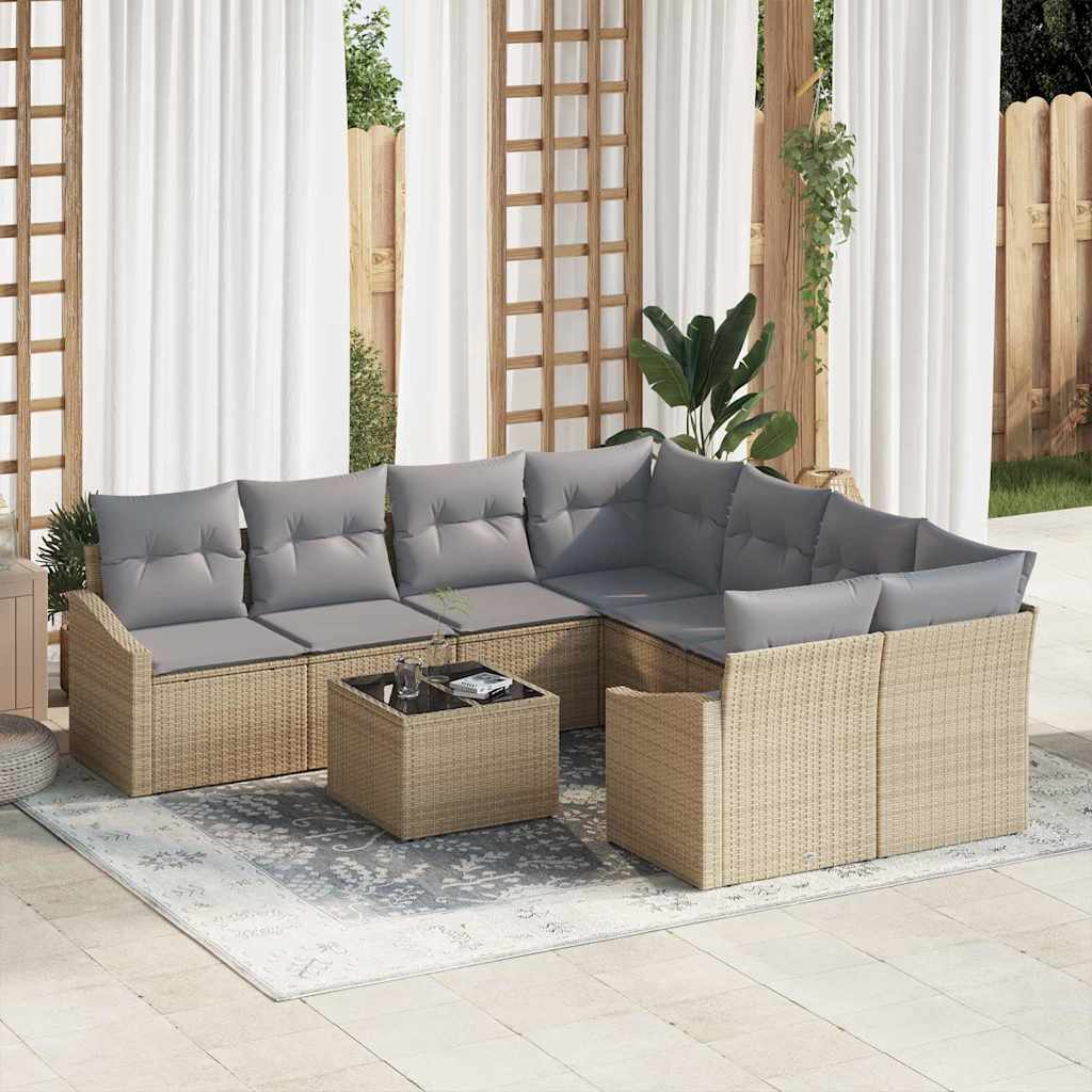 vidaXL Sofa Set mit Kissen 9 pcs Beige und Grau Poly-Rattan