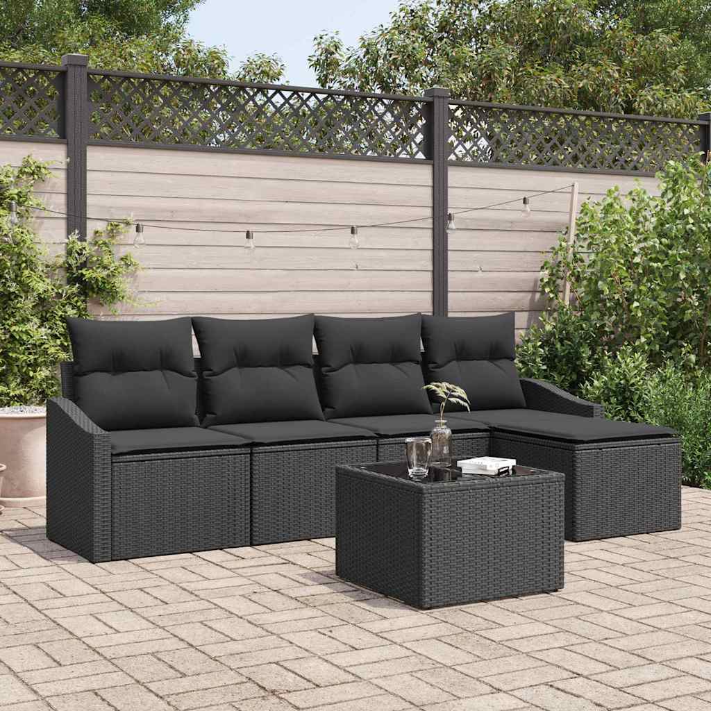 vidaXL Sofa Set mit Kissen mit Speicher 6 pcs Schwarz Poly-Rattan