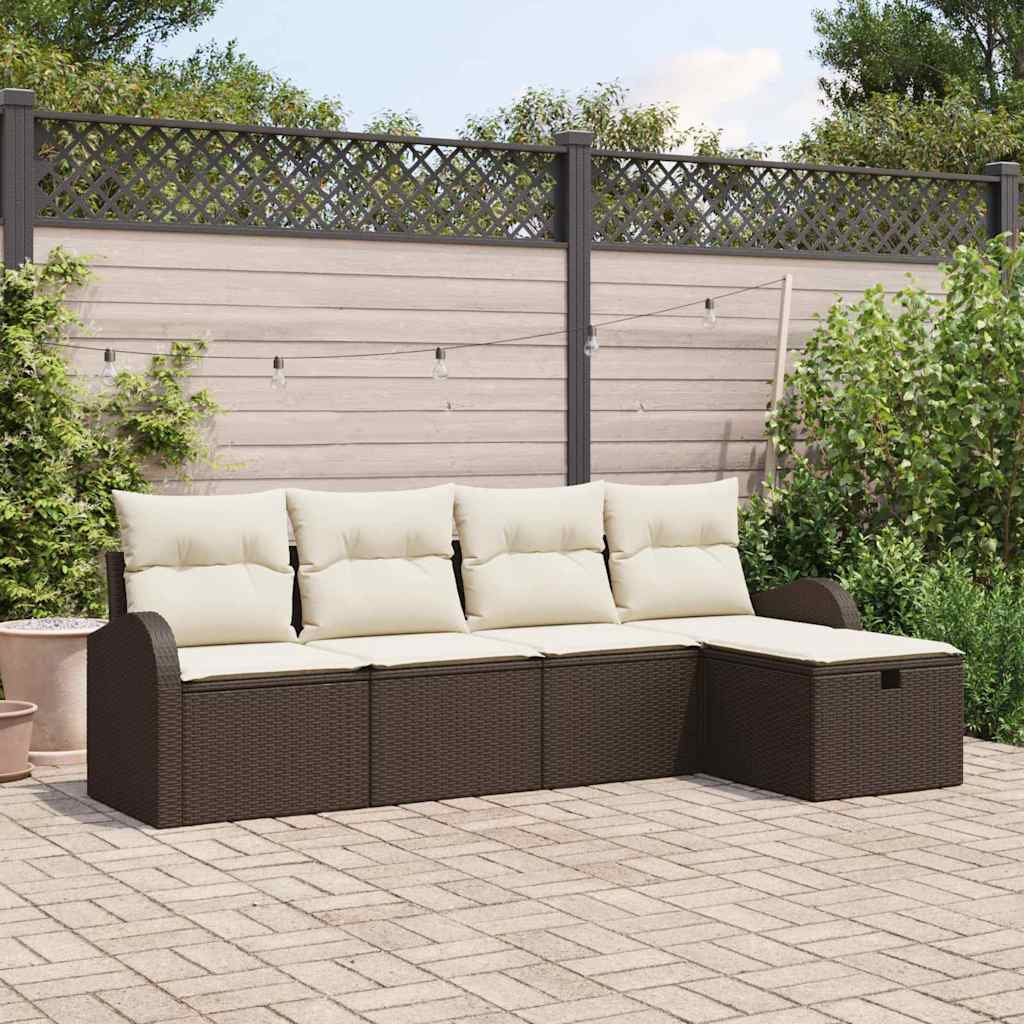 vidaXL Sofa Set mit Kissen mit Speicher Braun und Creme Poly-Rattan