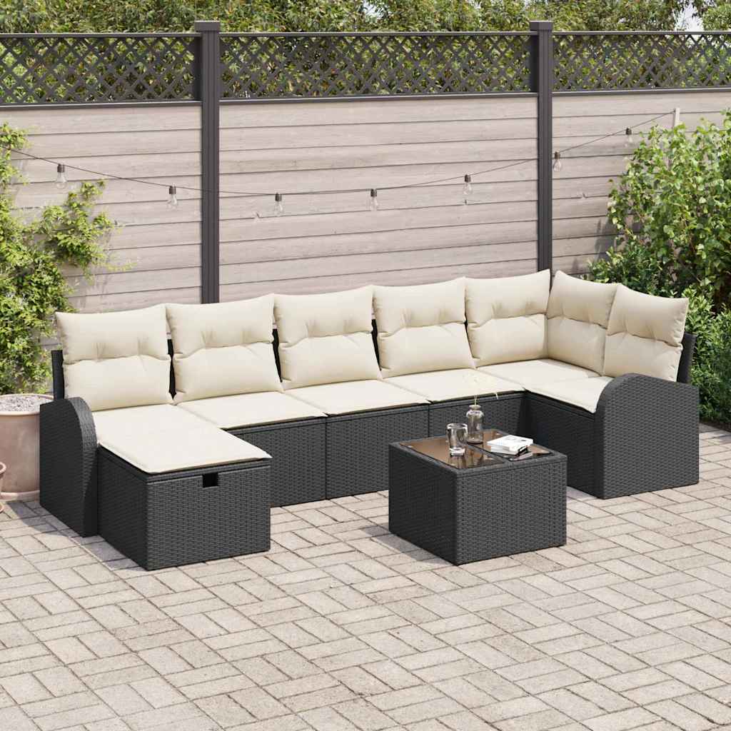 vidaXL Sofa Set mit Kissen mit Speicher Schwarz und Creme Poly-Rattan