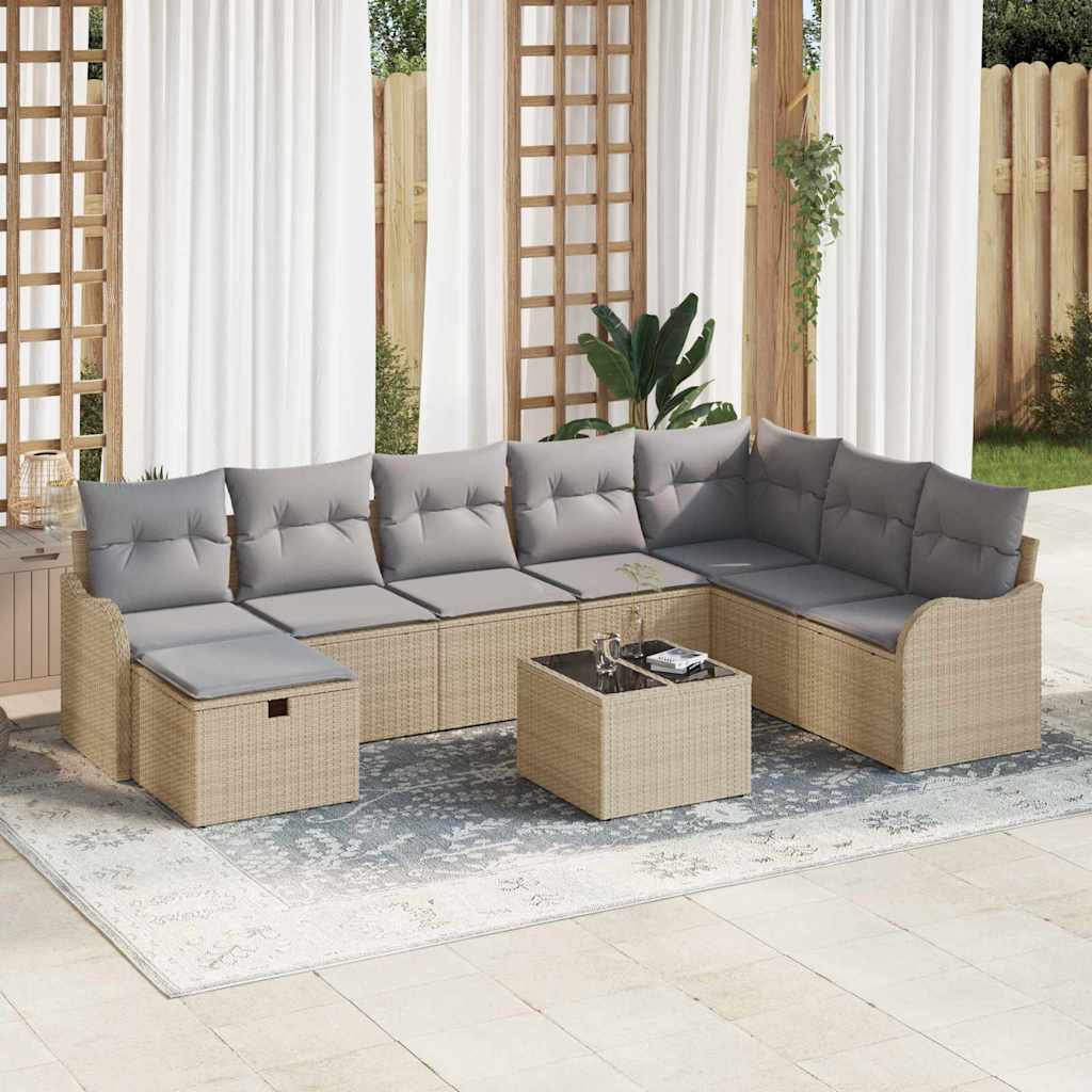 vidaXL Sofa Set mit Kissen 9 pcs Beige und Hellgrau Poly-Rattan