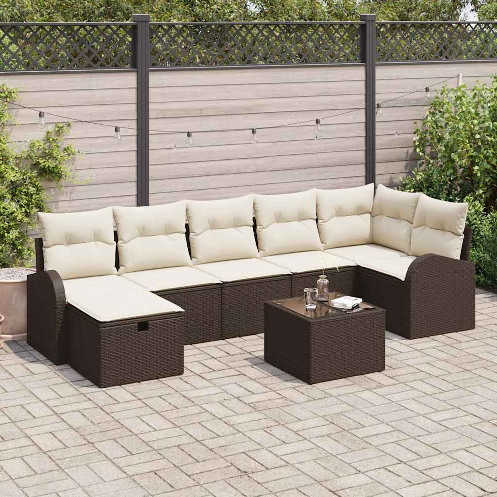 vidaXL Sofa Set mit Kissen mit Speicher Braun und Creme Poly-Rattan