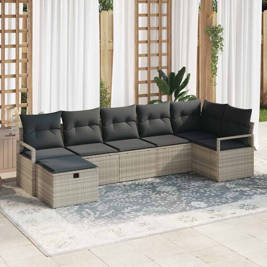 vidaXL Sofa Set mit Kissen mit Speicher 7 pcs Hellgrau Poly-Rattan