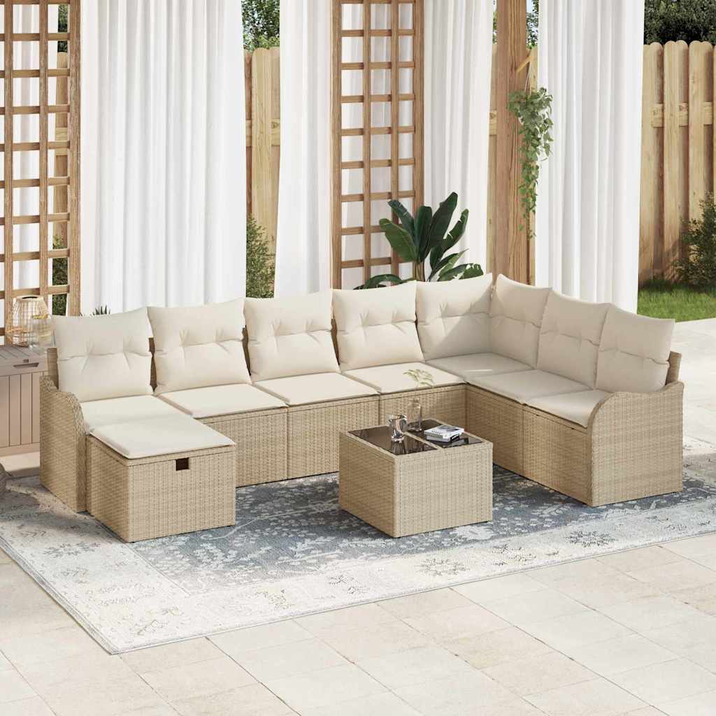 vidaXL Sofa Set mit Kissen 9 pcs Beige und Creme Poly-Rattan