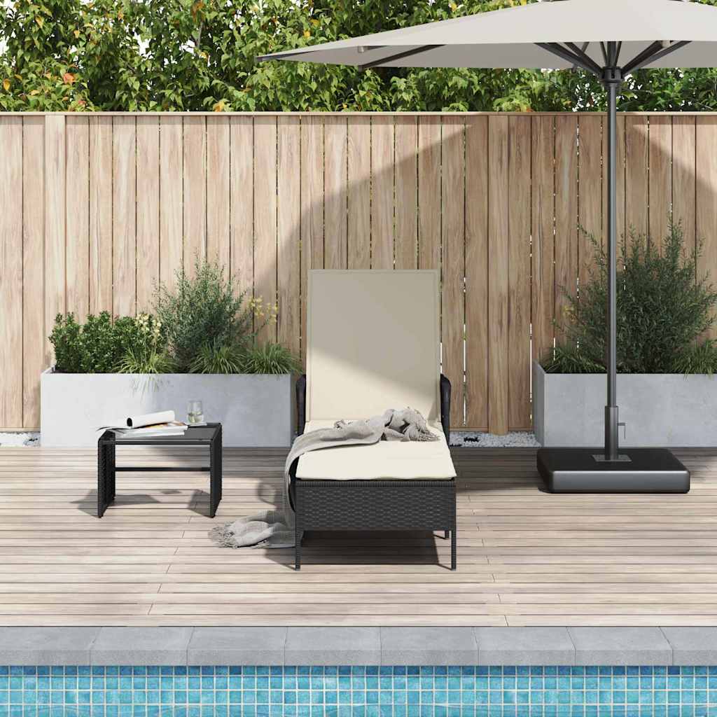 vidaXL Sonnenliege mit Kissen Schwarz 157 x 55 x 92cm Poly-Rattan