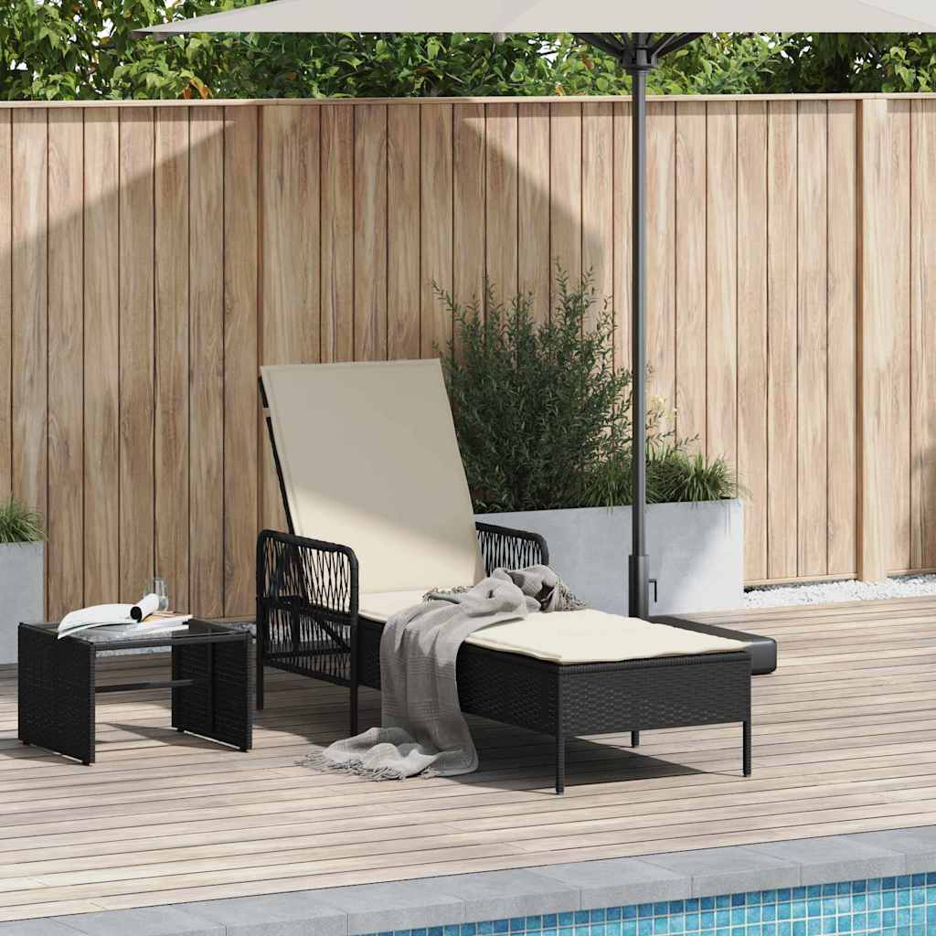 vidaXL Sonnenliege mit Kissen Schwarz 157 x 55 x 92cm Poly-Rattan - Image 3