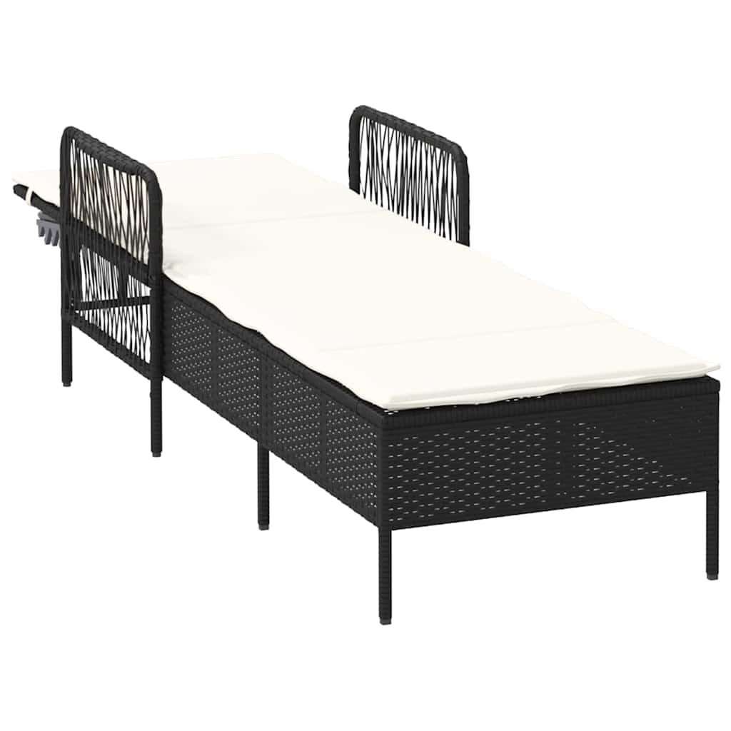 vidaXL Sonnenliege mit Kissen Schwarz 157 x 55 x 92cm Poly-Rattan - Image 4