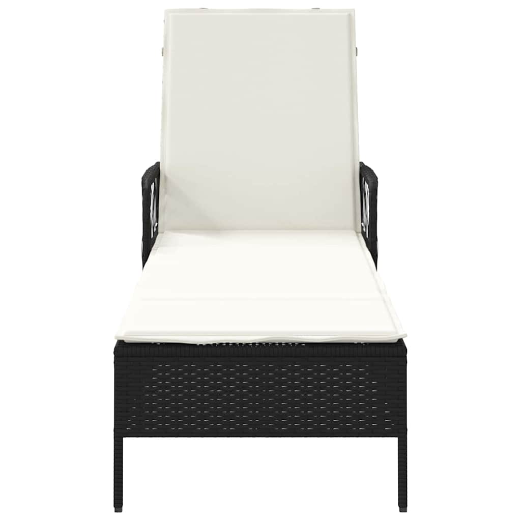 vidaXL Sonnenliege mit Kissen Schwarz 157 x 55 x 92cm Poly-Rattan - Image 6