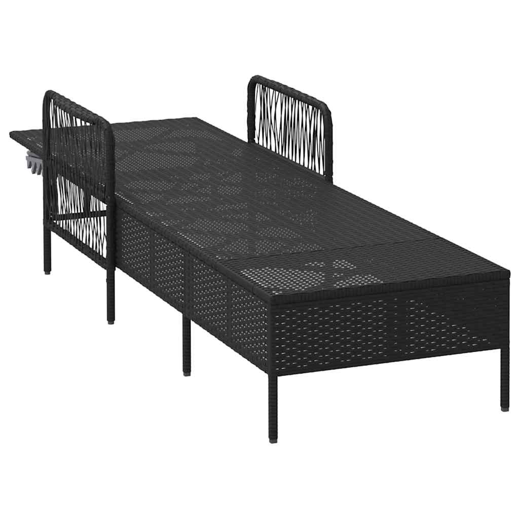 vidaXL Sonnenliege mit Kissen Schwarz 157 x 55 x 92cm Poly-Rattan - Image 5