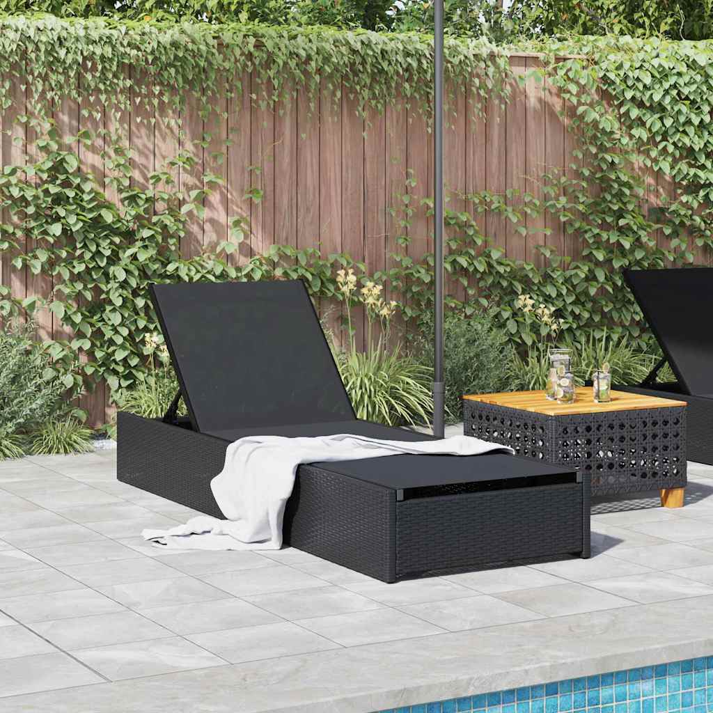 vidaXL Sonnenliege mit Kissen Schwarz 60 x 200 x 27cm Poly-Rattan - Image 3
