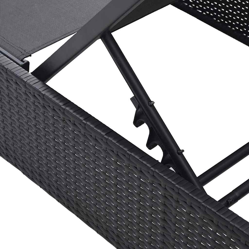vidaXL Sonnenliege mit Kissen Schwarz 60 x 200 x 27cm Poly-Rattan - Image 6