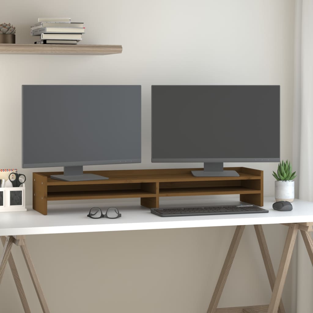 vidaXL Monitorständer Honigbraun 100x24x16 cm Massivholz Kiefer - Image 3