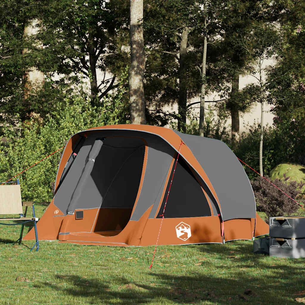 vidaXL Campingzelt 4 Personen Grau und Orange Wasserdicht