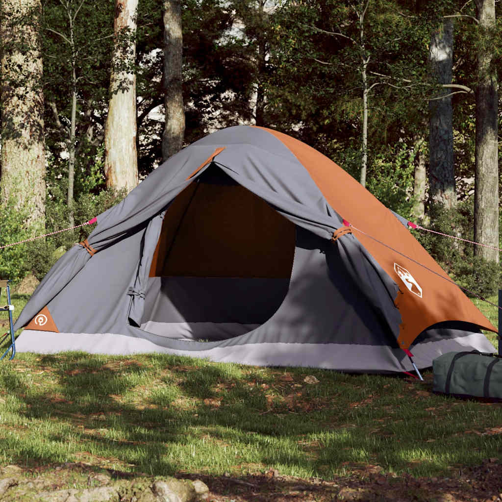vidaXL Kuppel-Campingzelt 4 Personen Grau und Orange Wasserdicht
