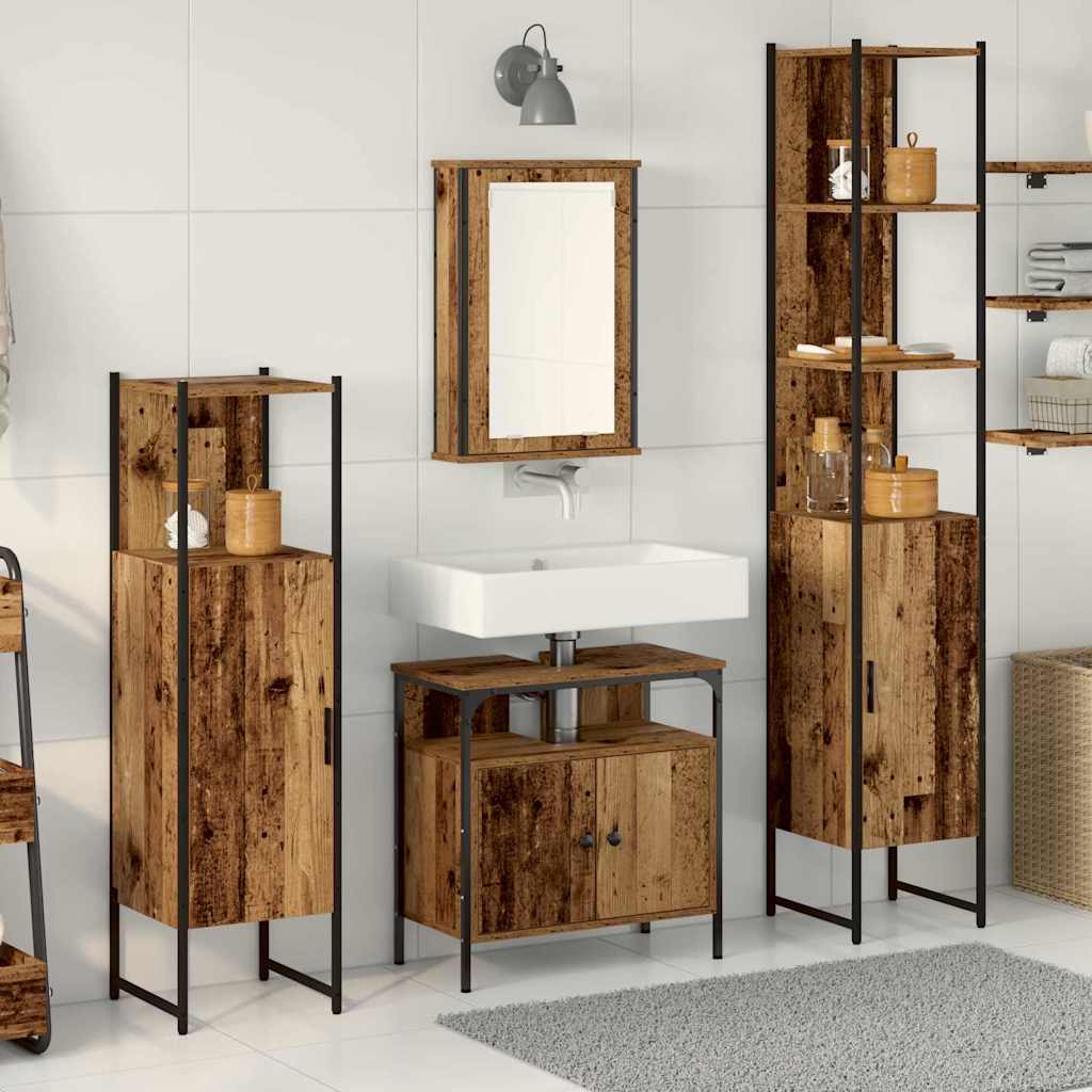 vidaXL Badezimmermöbel Set mit Regal 4 pcs Altholz Holzwerkstoff
