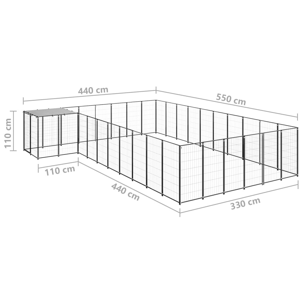 vidaXL Hundezwinger Schwarz 19,36 m² Stahl - Image 6