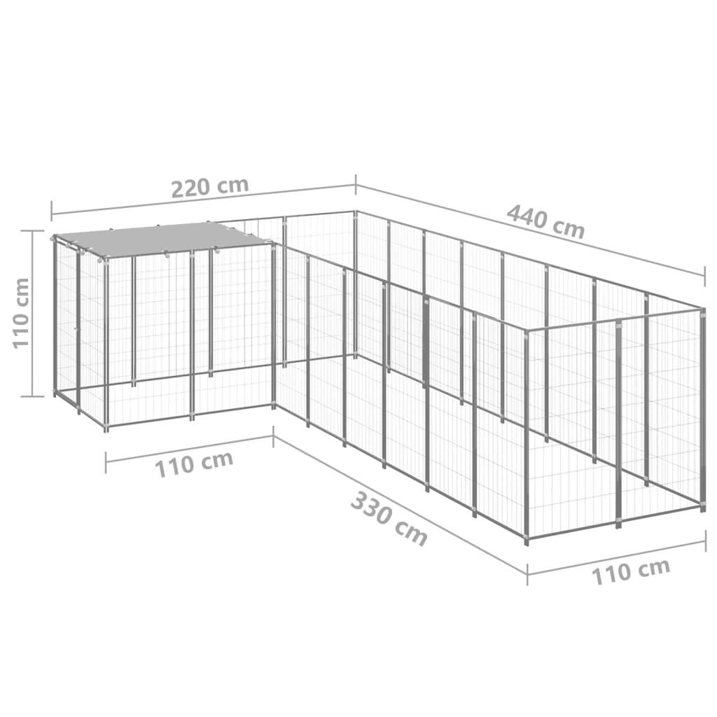 vidaXL Hundezwinger Silbern 6,05 m² Stahl - Image 6