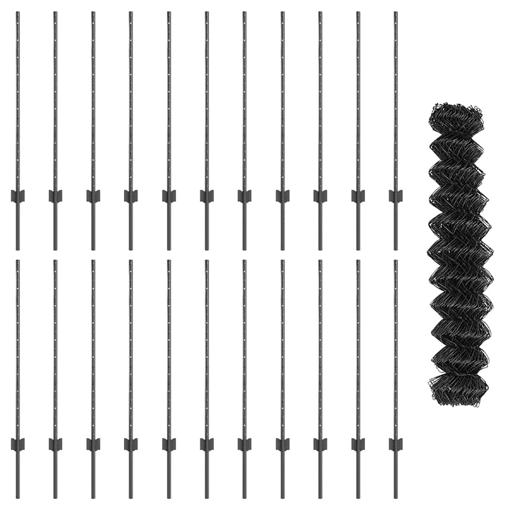 vidaXL Zaun mit Pfosten Grau 1 x 25 m Stahl - Image 5
