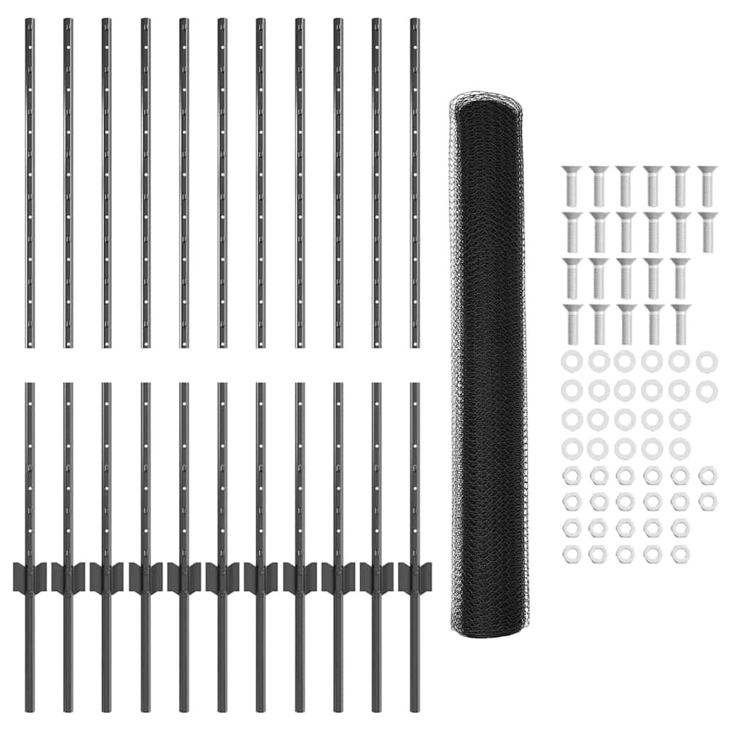vidaXL Zaun mit Pfosten Grau 1 x 25 m Stahl - Image 5
