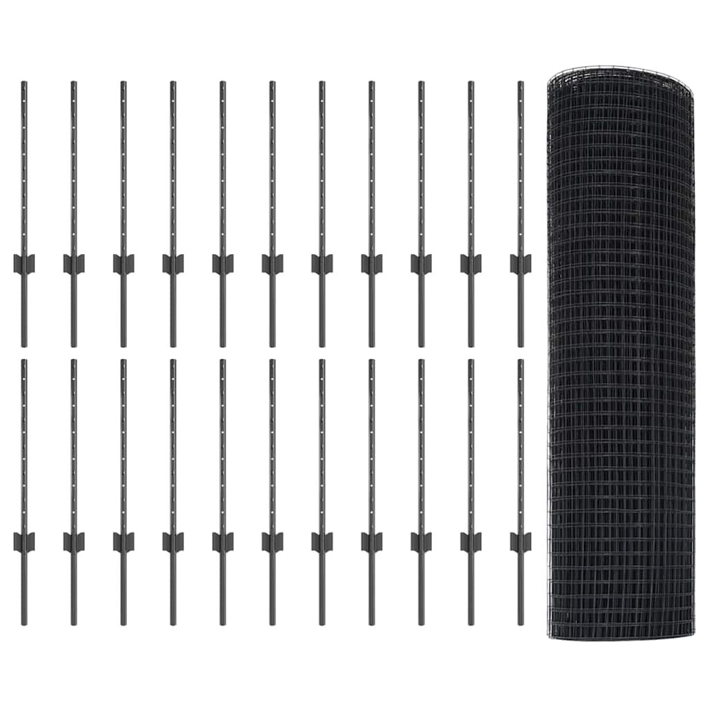 vidaXL Zaun mit Pfosten Grau 0,6 x 50 m Stahl - Image 4