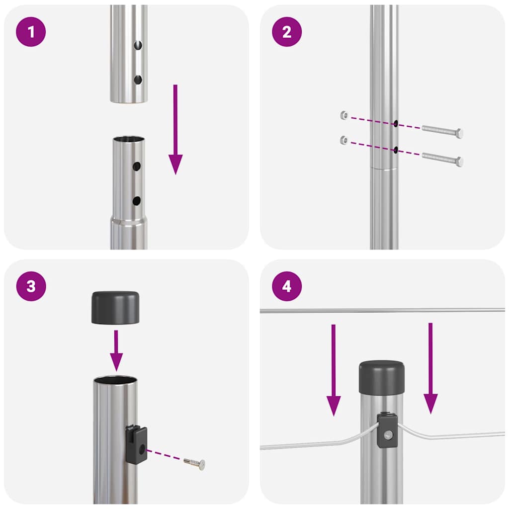vidaXL Zaunpfosten 7 pcs Silber Ø32mm 150 cm Verzinkter Stahl - Image 6