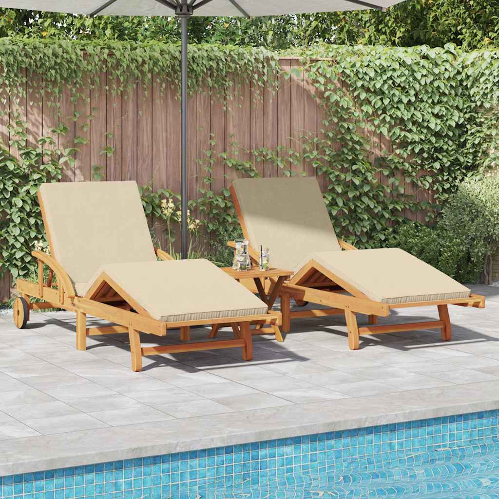 vidaXL Sonnenliege 2 pcs Beige 200 x 67 x 84cm Massivholz Akazie