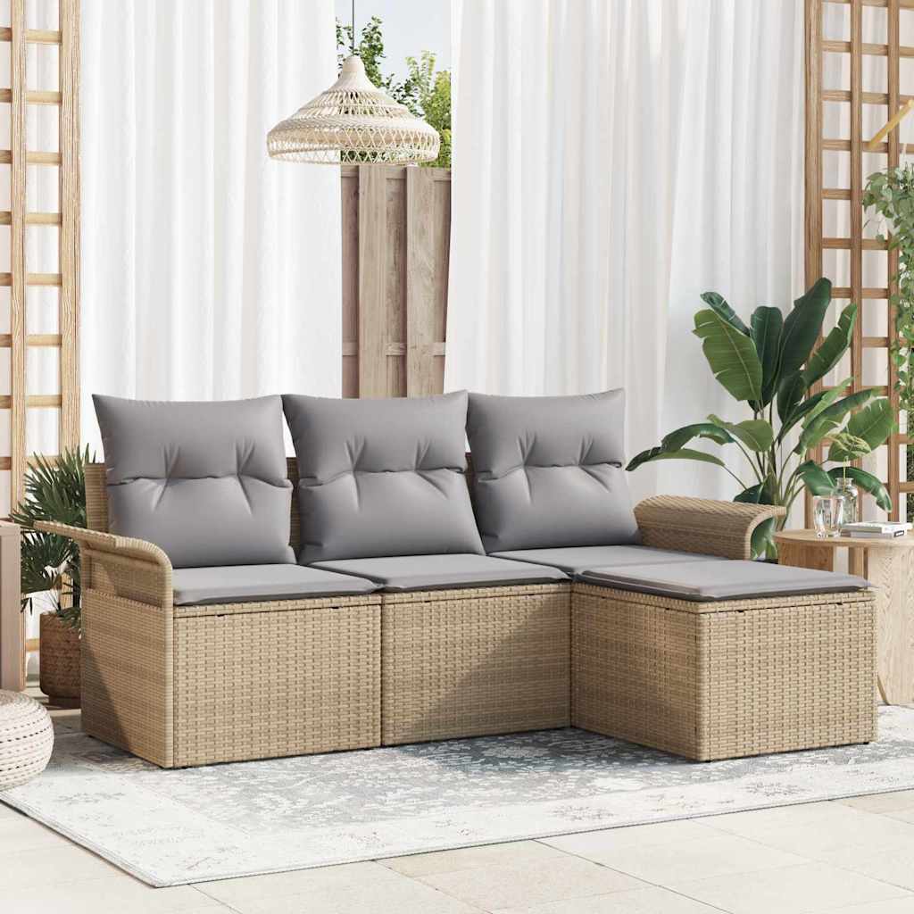 vidaXL Sofa Set mit Kissen 4 pcs Beige Poly-Rattan